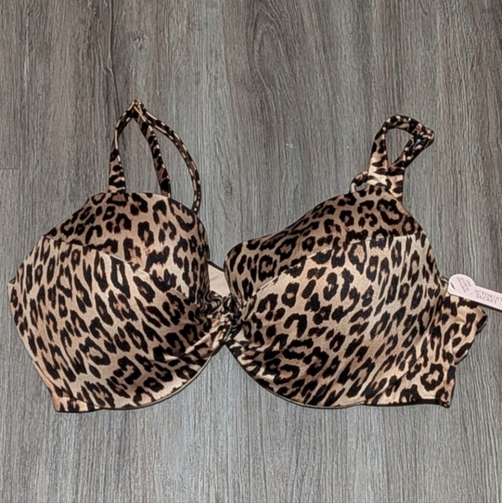 Victoria's Secret Twist Front Bikini & Side Tie Bottoms In Leopard 40DD XXL Set - Picture 3 of 12